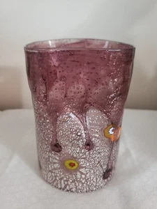 Art Glass Tumbler Millefiori Cup Artisan Handmade Hand Blown DRIP Amethyst - Picture 1 of 5