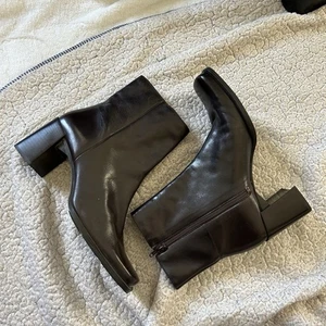 Nine West brazil women's 9.5 brown leather block heel bootie zip up boot - Picture 1 of 9