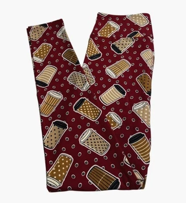 Leggings LuLaRoe OS Talla Única Raro ROJO Grano TAZA DE CAFÉ Chocolate Caliente Otoño LATTE Foto 1 de 4