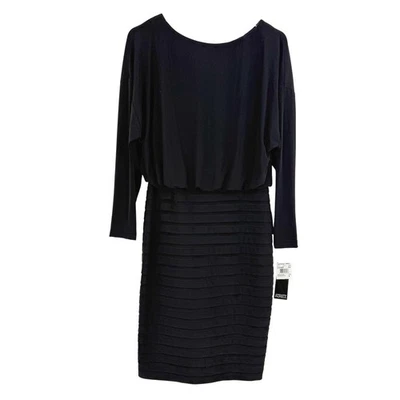 NEW Adrianna Papell Black Ruched Blouson Sleeve Midi Dress WOMEN 6 SHUTTER PLEAT - Image 1 of 4