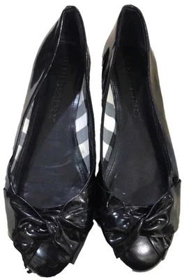 博柏利黑色漆皮 Nova Check 内格子芭蕾平底鞋 39 码 — 第 1/4 张图片