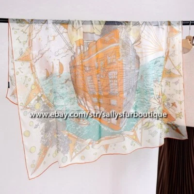 Sallys Boutique Gasa Seda Grande Envolvente Bufanda Sarong Playa Barco Estampado 54" Foto 1 de 4