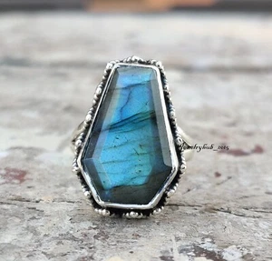 Labradorite Coffin Ring 925 Sterling Silver Gift for love All Size MO5235 - Picture 1 of 5