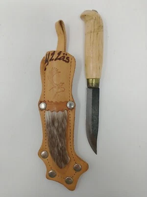 Cuchillo y funda de piel de reno vintage Yllas finlandés Puukko mango de madera nórdico Sami Foto 1 de 4