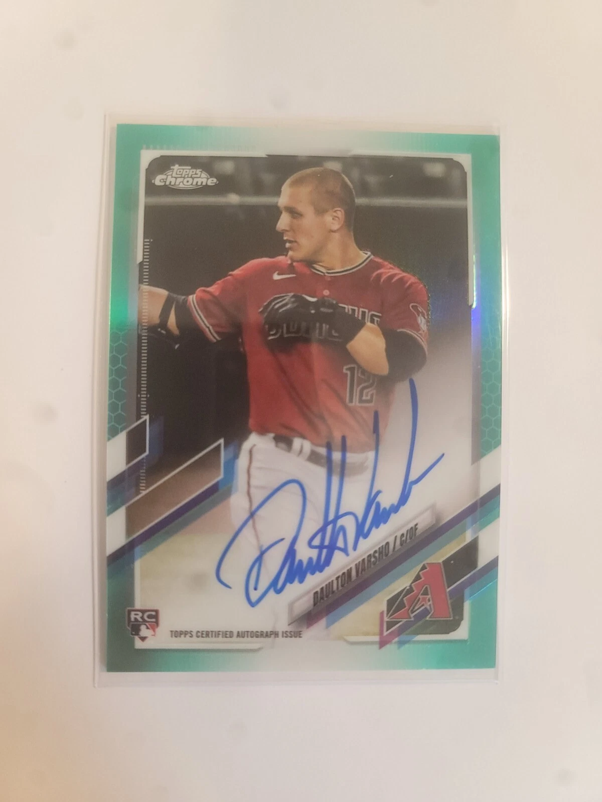2021 Topps Chrome Daulton Varsho RC Auto Aqua Refractor /199 SP #RA-DV Blue Jays