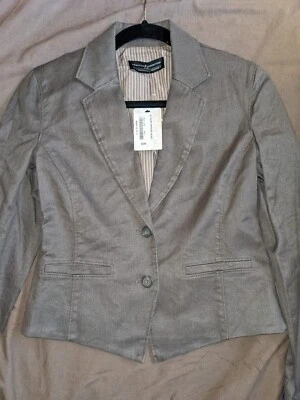 WOMEN'S LINEN JACKET NEW Blazer 4 Taupe Spencer Peruvian Connection Striped - Image 1 of 4