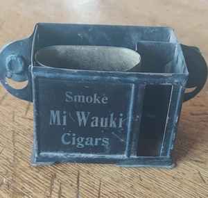 ANTIQUE MATCH HOLDER ADVERTISING TIN Smoke Mi  Wauki Cigars Milwaukee - Picture 1 of 5