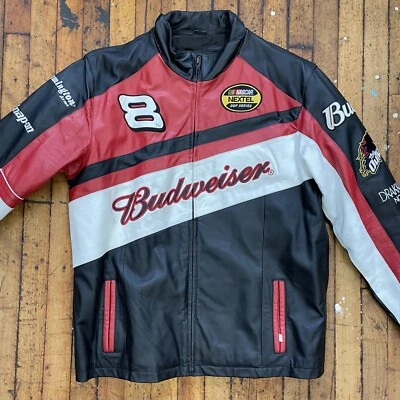 Chaqueta NASCAR BUDWEISER ~ #8 WONHARDT Mediana Cuero Persecución Auténtica Cremallera Completa Foto 1 de 4