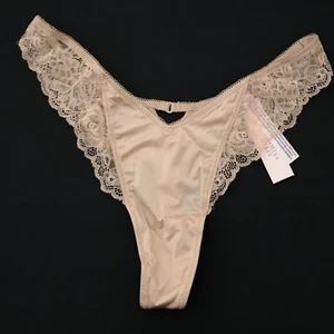 NEW Victoria's Secret Very Sexy Satin Lace-Trim High Leg Thong Panty M MEDIUM - Picture 1 of 6