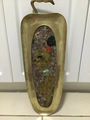 Bandeja de hojas de latón pared mosaico mujer azulejo piedra Salvador Terán 23" vintage raro Foto 1 de 4