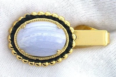 1 1/2 PULGADA 18x13 OVALADO AZUL ENCAJE ÁGATA CABUJÓN CHAPADO EN ORO CORBATA CLIP BARRA EPTT301 Foto 1 de 2