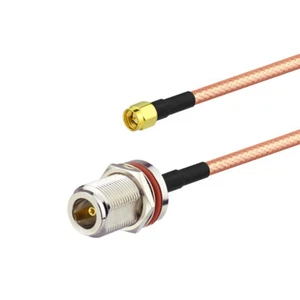 N Female bulkhead O-ring To SMA Male Plug Pigtail Coax Adapter RG142 8" Low Loss - Picture 1 of 3