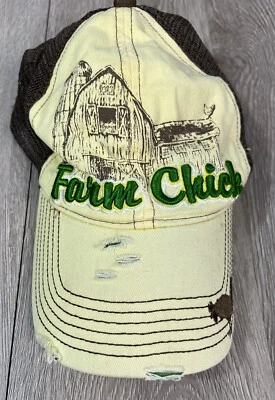 JOHN DEERE Women Yellow Brown FARM CHICK Baseball Snapback Hat One Size Fits All - Image 1 of 4