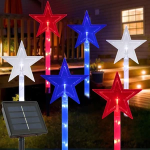 Upgraded 6PCS Red White and Blue Star Lights for Outdoor 4Th of July Decorations - Picture 1 of 12
