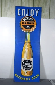 "Insegna pubblicitaria vintage Drink Mission soda arancione soda - 25"" x 9""" - Foto 1 di 4