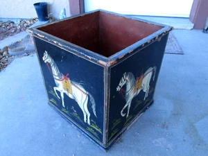 SELTEN VINTAGE ANTIK 1800ER HANDBEMALT WEISSES PFERD REGENSCHIRM STOCK BOX 12X12X12 - Bild 1 von 17