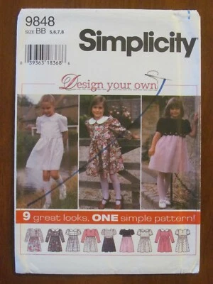 SIMPLICITY PATTERN - 9848 GIRLS' TWO-PIECE DRESS PINAFORE JACKET 5-8 UNCUT - Image 1 of 2