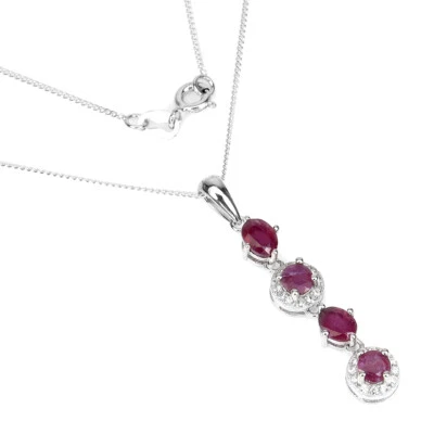 925 Sterling Silver Necklace Oval Ruby 5x4mm Gems Gemstone Jewelry 18 - Image 1 of 4