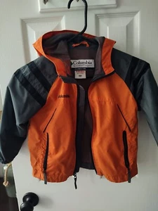 Boys Columbia Hooded Rain Jacket Orange Grey Size 4/5 - Picture 1 of 4