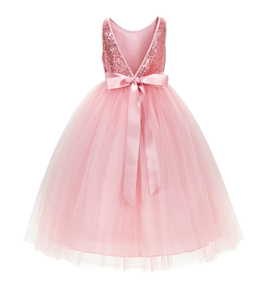 Блестки v-образным вырезом платье цветок девочка платье девочек платье свадьбы Pageant платье день рождения - Изображение 1 из 1