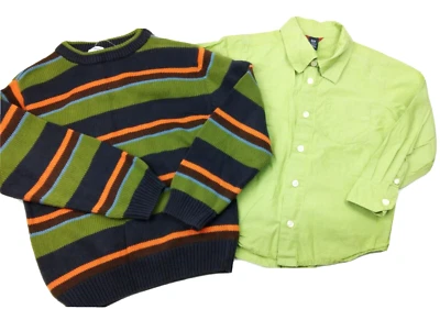 Chicos GYMBOREE Suéter a Rayas GAP KIDS Verde Vestido Camisa 5 Navidad Conjunto Foto 1 de 3