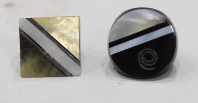Ring 2 Black Horn Inlaid Mother of Pearl Ring Indonesia - Image 1 of 2