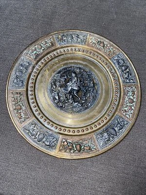 "Placa de pared de latón Shiva dios hindú indio vintage con cobre plateado aplicado 9,5""" Foto 1 de 4