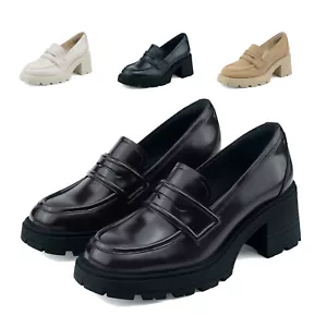 Womens Loafers Shoes Platform Chunky Work Office Business Casual Dress Shoes - Picture 1 of 35