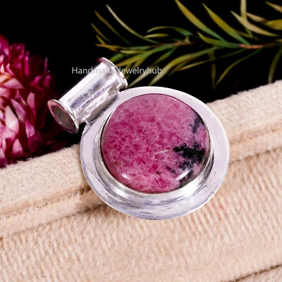 Rhodonite Round Pendant 925 Sterling Silver Handmade Gift For Him/Her PG1889 - Image 1 of 3
