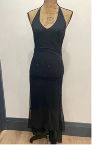 Maxi Vestido Vintage Y2K Años 90 Halter Micro Malla 8 Brillo Formal Oscuro Mujer - Imagen 1 de 10