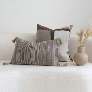 Fundas de almohada decorativas lumbares tejidas con temática neutra a rayas boho - Imagen 1 de 21