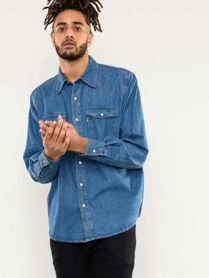 Мужская синяя джинсовая рубашка Duke королевского размера с длинным рукавом в классическом западном стиле (KS1023) - Изображение 1 из 2