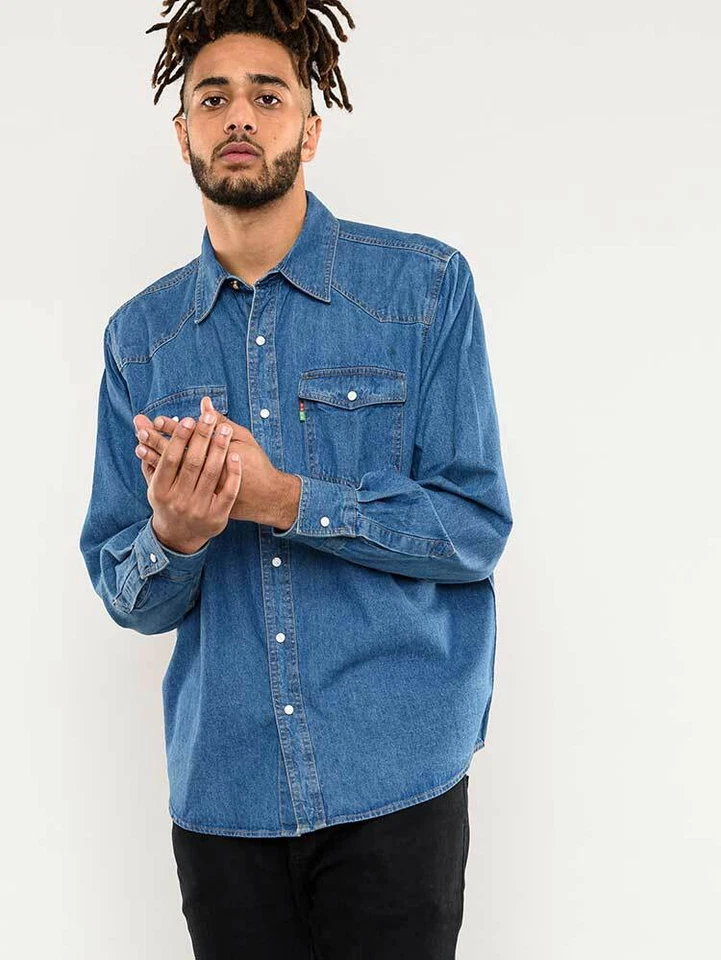 Мужская синяя джинсовая рубашка Duke с длинным рукавом классический западный стиль (112101) - Изображение 1 из 2