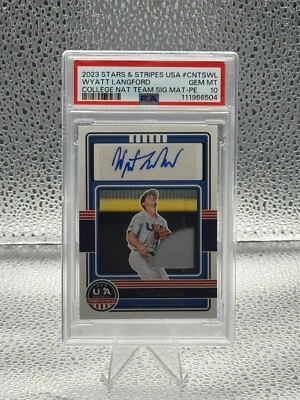 2023 Stars & Stripes USA Wyatt Langford Collegiate Nation Team Auto Relic POP 1 - Image 1 of 2