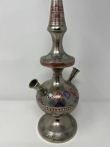 Hukka 12" Silver Indian Aluminum Vintage Hooka Set Pipes Antique Finished - Picture 1 of 13