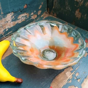 Green Bubble Art Glas mundgeblasen Bonboniere Sherbert Orange mit Hellblau - Bild 1 von 18