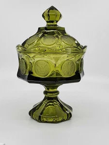 FOSTORIA COIN OLIVE GREEN WEDDING BOWL WITH LID - Picture 1 of 12