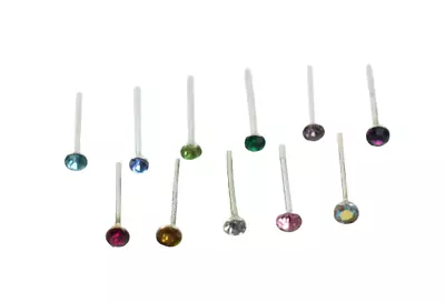 Paquete de 3 anillos de nariz rectos flexibles de plata de ley con gema de 2 mm de 20 g Foto 1 de 2