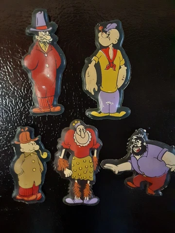 Lot 5 Vtg 1974 Popeye Sailor Magnets Alice The Goon,Evil Spy,Caster Oyl,rare one Cover