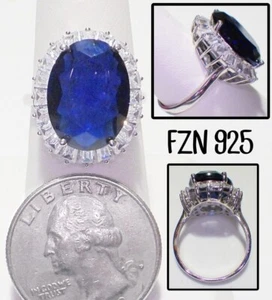 Signed FNZ 925 Sterling Silver Sapphire Blue Crystal Ring Baguette Accents 8 - Picture 1 of 3