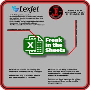 Funny Freak in the Sheets Sticker - Waterproof Printed Vinyl Decal - Excel - Picture 1 of 4