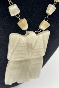 Vintage White Onyx Geometric Necklace, Carved Pendant 1970s Style 24 inches long - Picture 1 of 12
