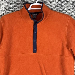 Vintage LL Bean Fleece Pullover 1/4 Snap Mens Medium Regular Orange Blue Trim - Picture 1 of 8