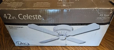 42 inch Ceiling Fan with 4 reversible white blades - Celeste Model CCI42WW4 - Image 1 of 2