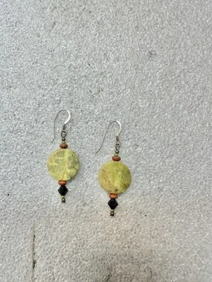Винтажные серьги-подвески из стерлингового серебра 925 пробы с желтым лаймом и кварцем  - Изображение 1 из 4