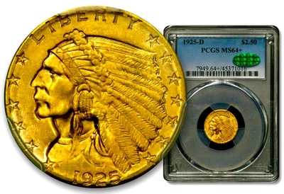 1925-Denver $2.50 Gold Indian - PCGS MS64+PLUS & CAC  RARE!  CC912 - Image 1 of 4