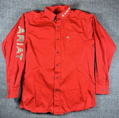 Ariat Team Logo Twill Shirt Mens L Red Classic Fit Long Sleeve Western Button Up - Image 1 of 4