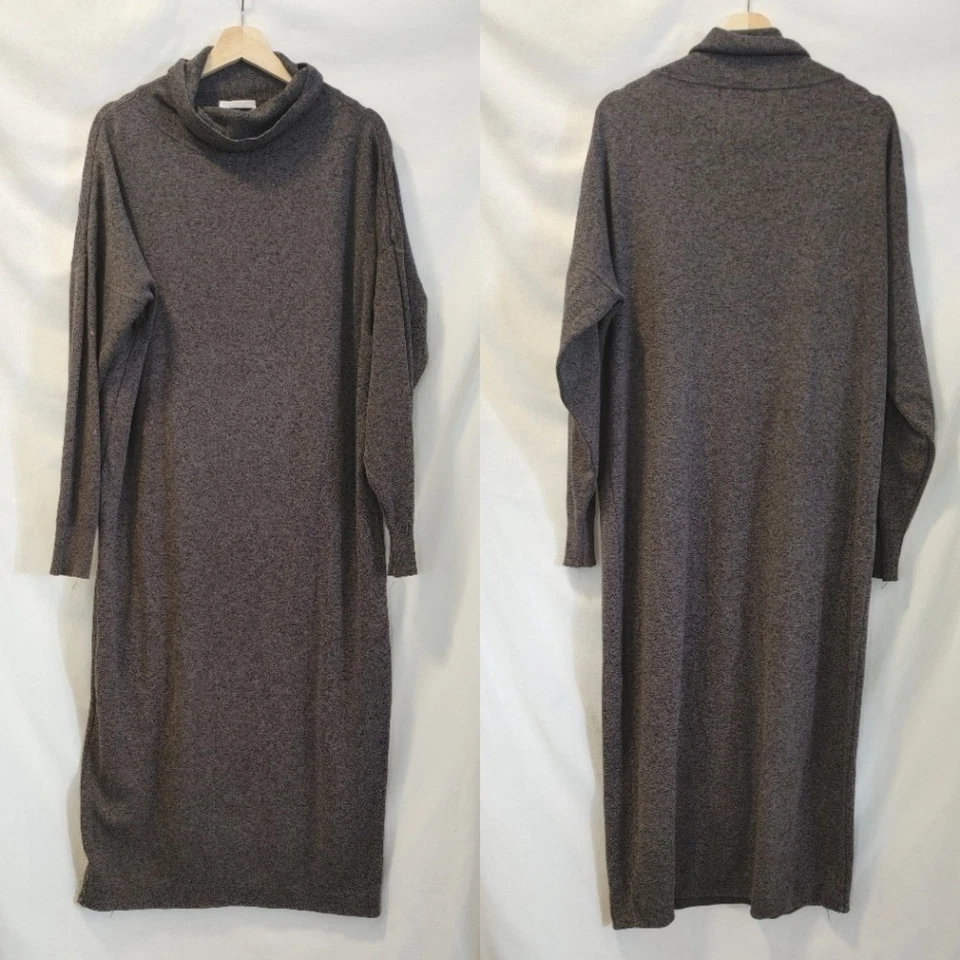 Maxi Vestido Joan Vass Manga Larga Cuello Tortuga Gris Carbón Negro Algodón Vintage Foto 1 de 4