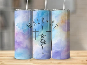 Vaso de metal delgado Walk by Faith Christian 20 OZ con tapa y pajita - Imagen 1 de 1