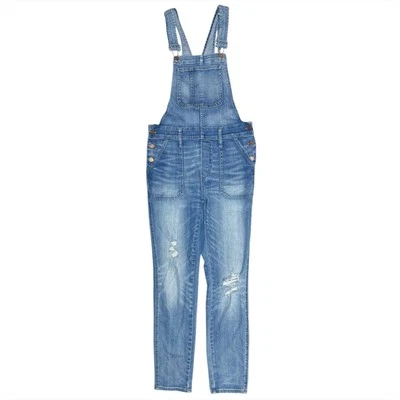 MADEWELL Stretch Denim Ripped-Knee Skinny Overalls in Faded Blue Wash Size S - Image 1 of 4